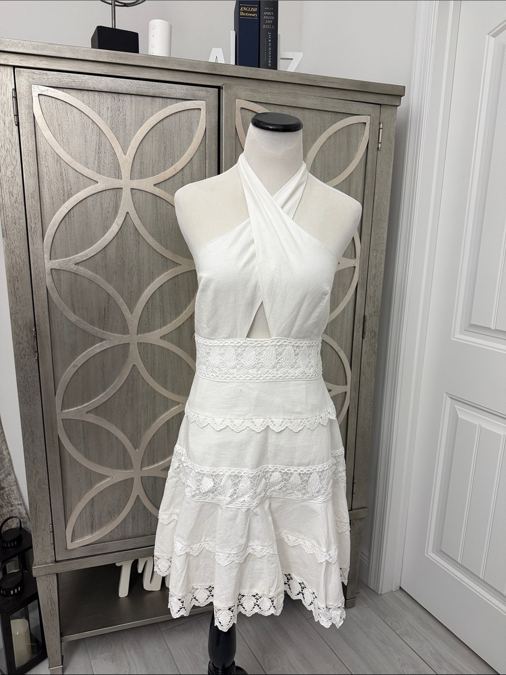 Endless Rose White Halter Lace Tiered Mini Dress